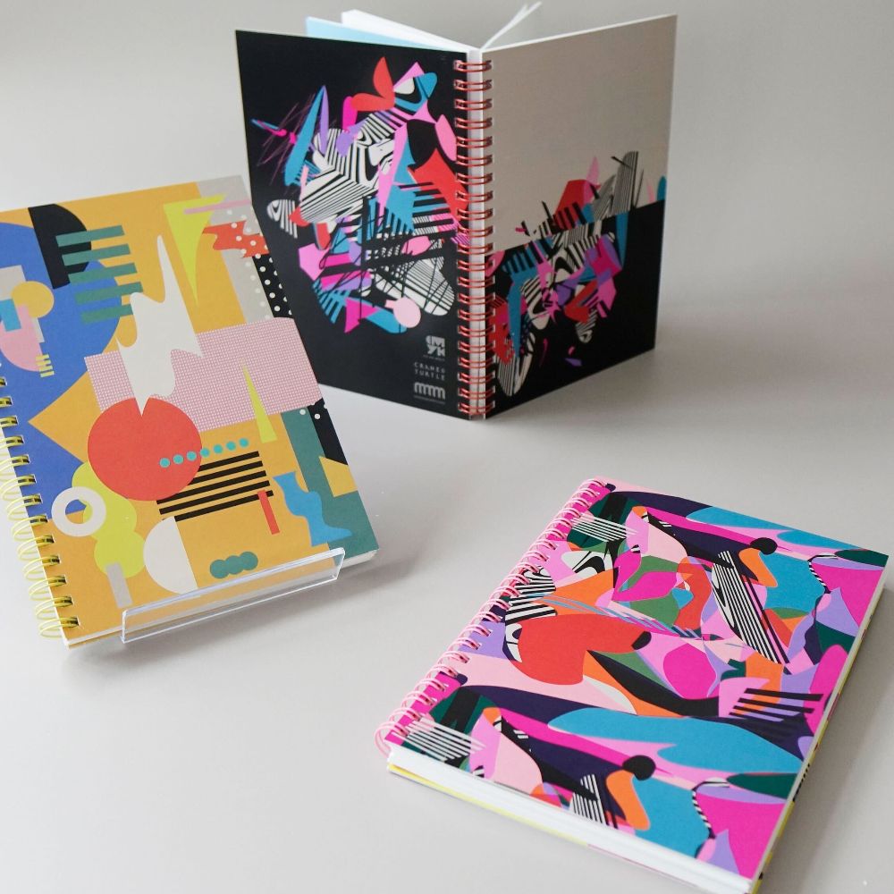 Colorful Japanese graphic art spiral notebooks by See Em Why K from Okinawa, Japan