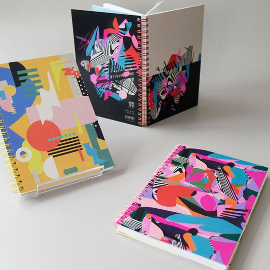 Colorful Japanese graphic art spiral notebooks by See Em Why K from Okinawa, Japan