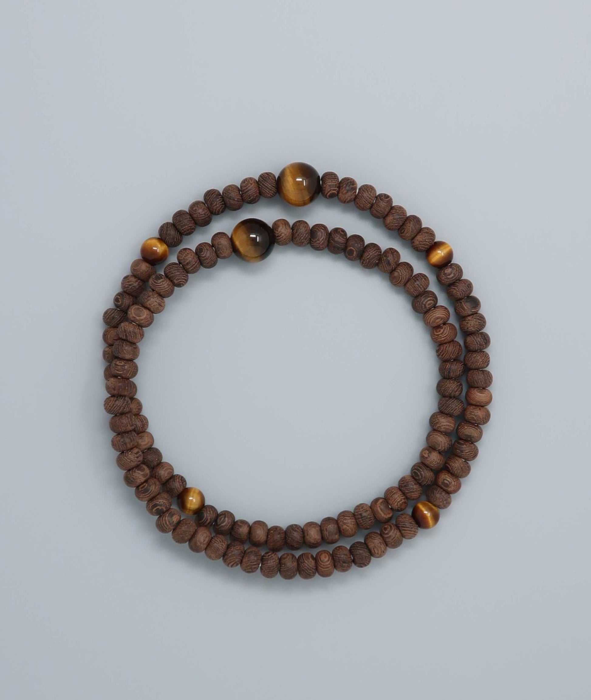 Striped Ironwood 108 Bead Bracelet with Tiger’s Eye Accent - Kyoto Kanbe Juzu