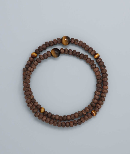 Striped Ironwood 108 Bead Bracelet with Tiger’s Eye Accent - Kyoto Kanbe Juzu