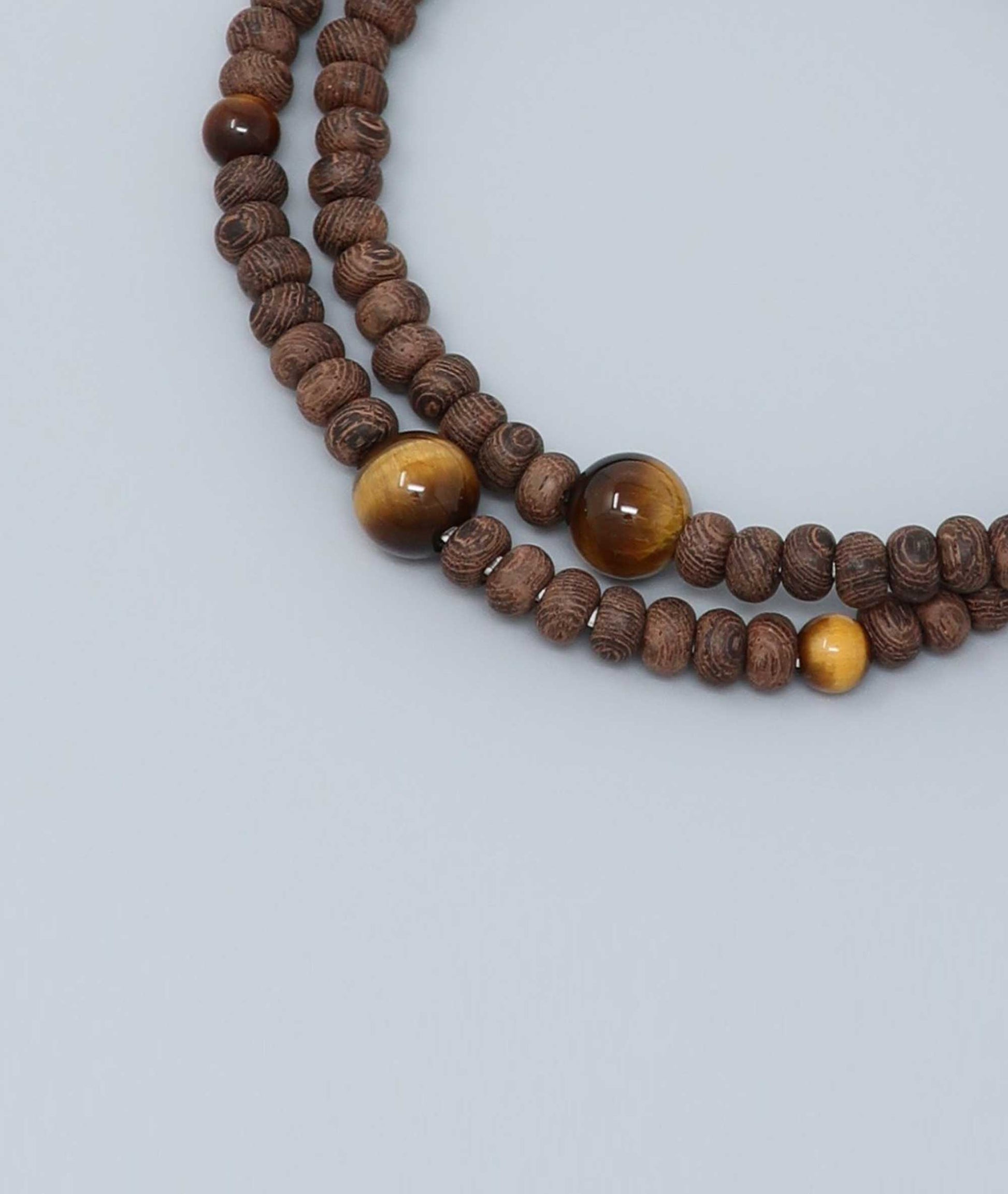 Striped Ironwood 108 Bead Bracelet with Tiger’s Eye Accent - Kyoto Kanbe Juzu