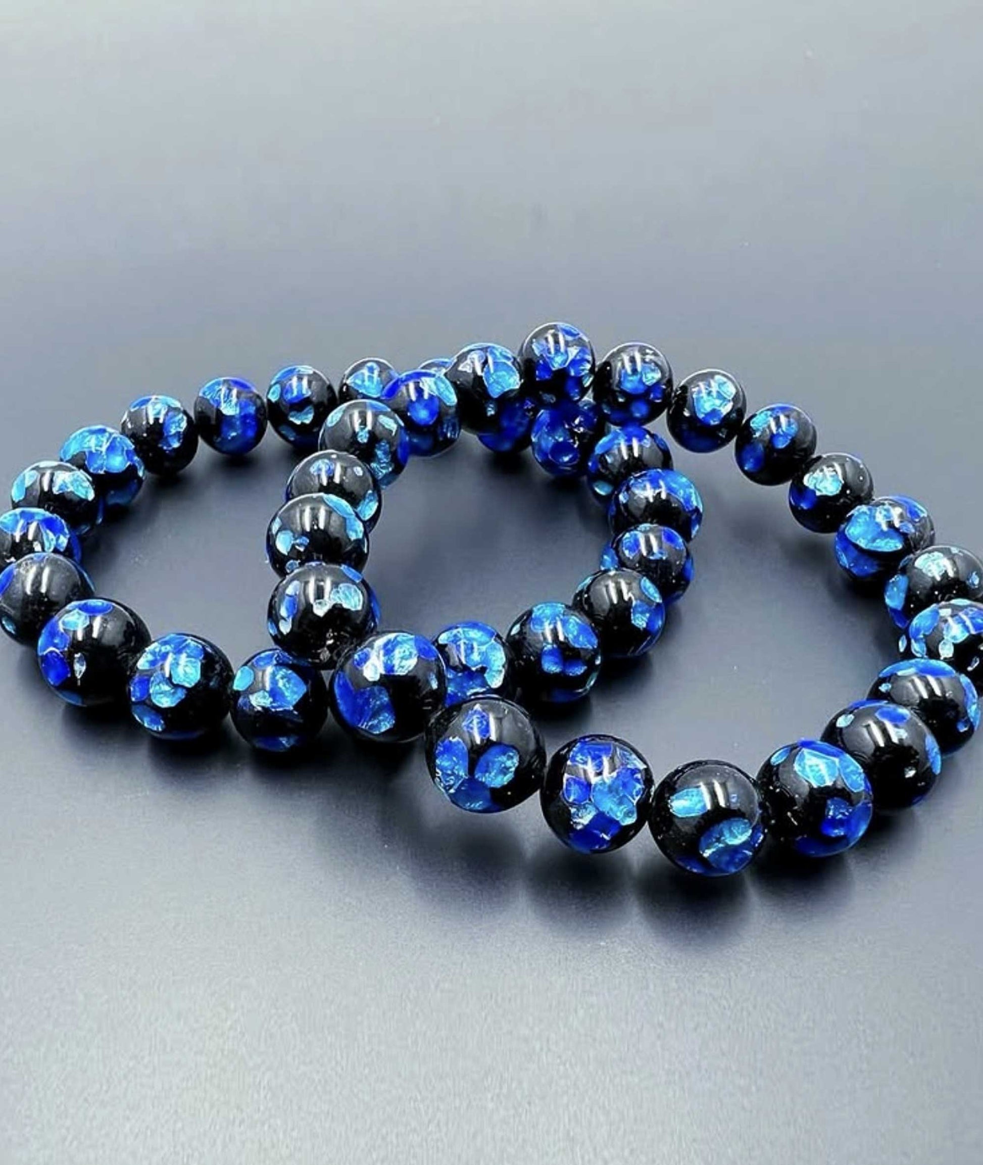 Blue Ryukyu Fluorite Prayer Bead Bracelet Natural Japanese Gemstone - Kanbe Juzu