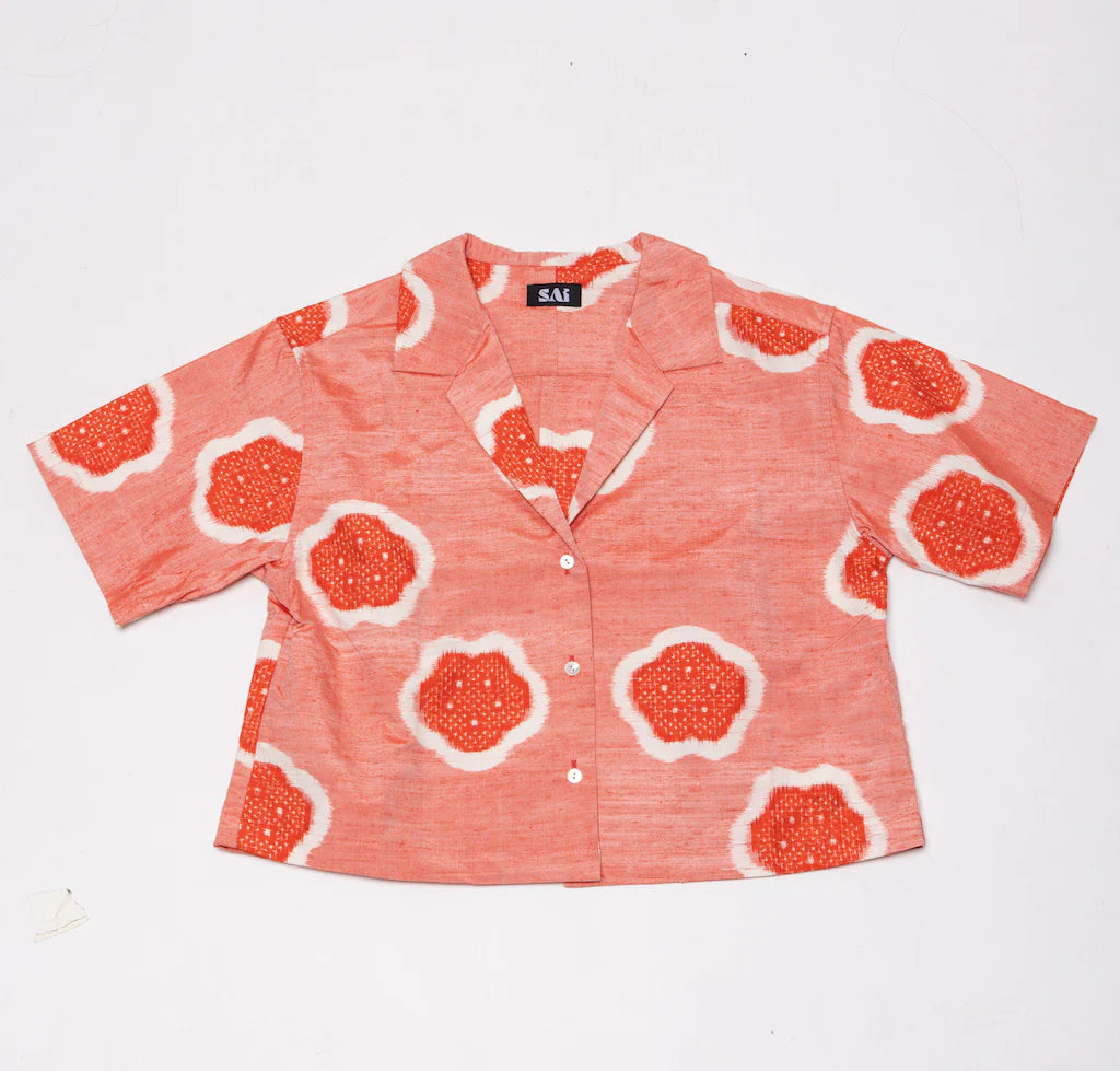 Red Flower Crop Shirt - SAI Japan Vintage