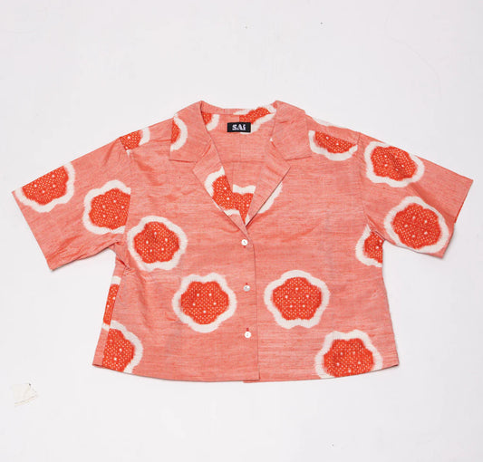 Red Flower Crop Shirt - SAI Japan Vintage