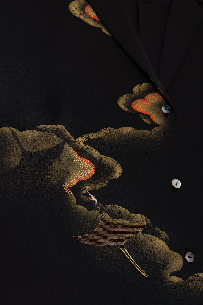 Black Crane Crop Shirt - SAI Japan Vintage
