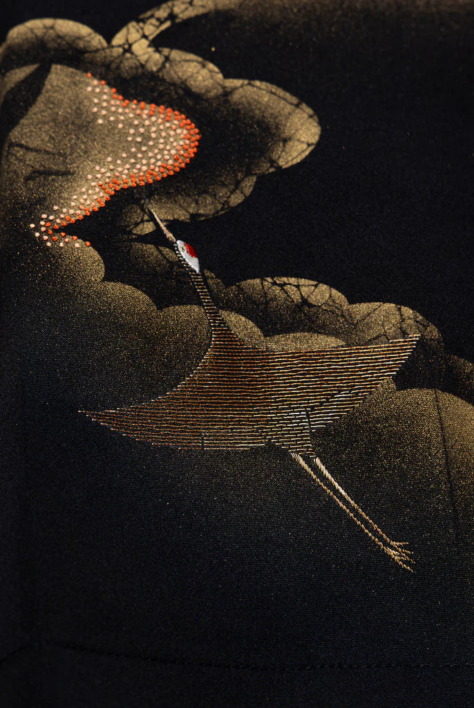 Black Crane Crop Shirt - SAI Japan Vintage