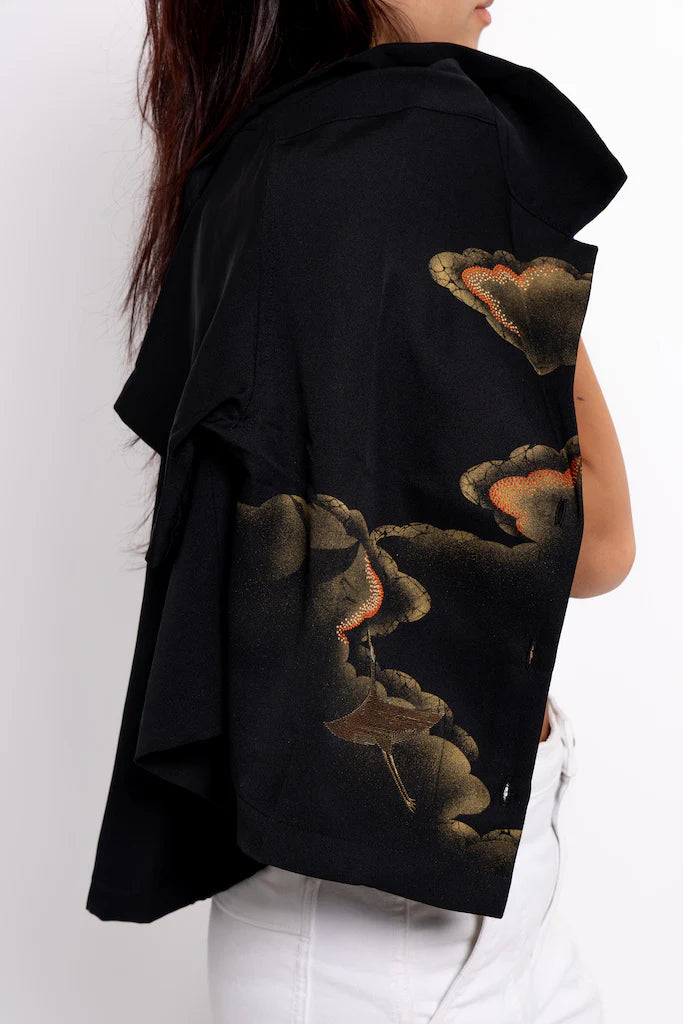Black Crane Crop Shirt - SAI Japan Vintage
