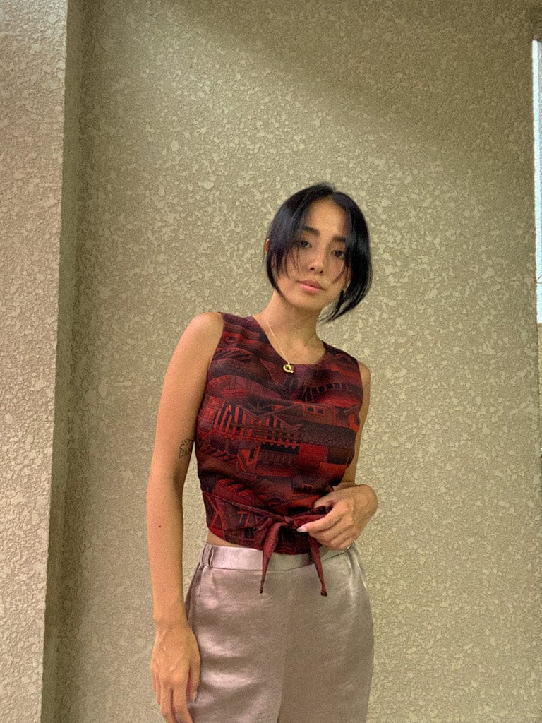 Dark Red Kimono Open Back Tank- SAI Japan Vintage