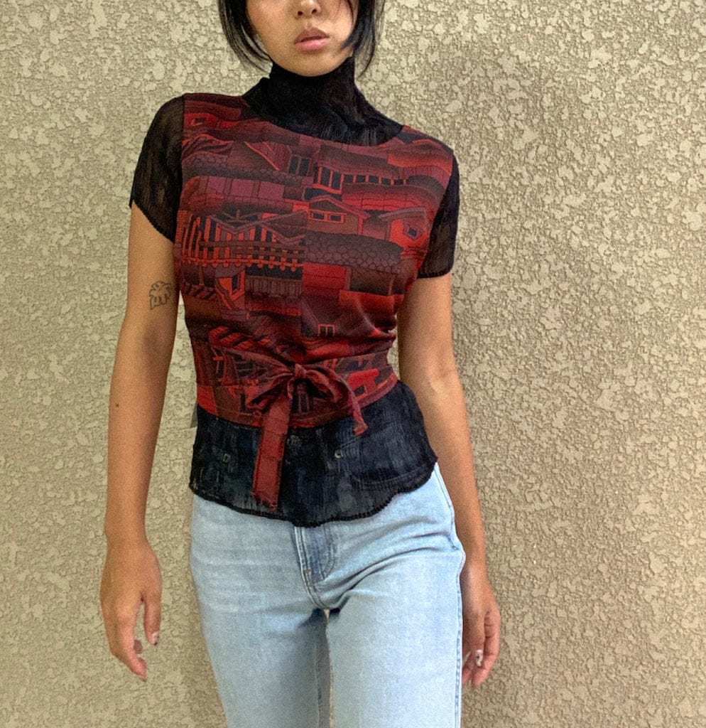 Dark Red Kimono Open Back Tank- SAI Japan Vintage