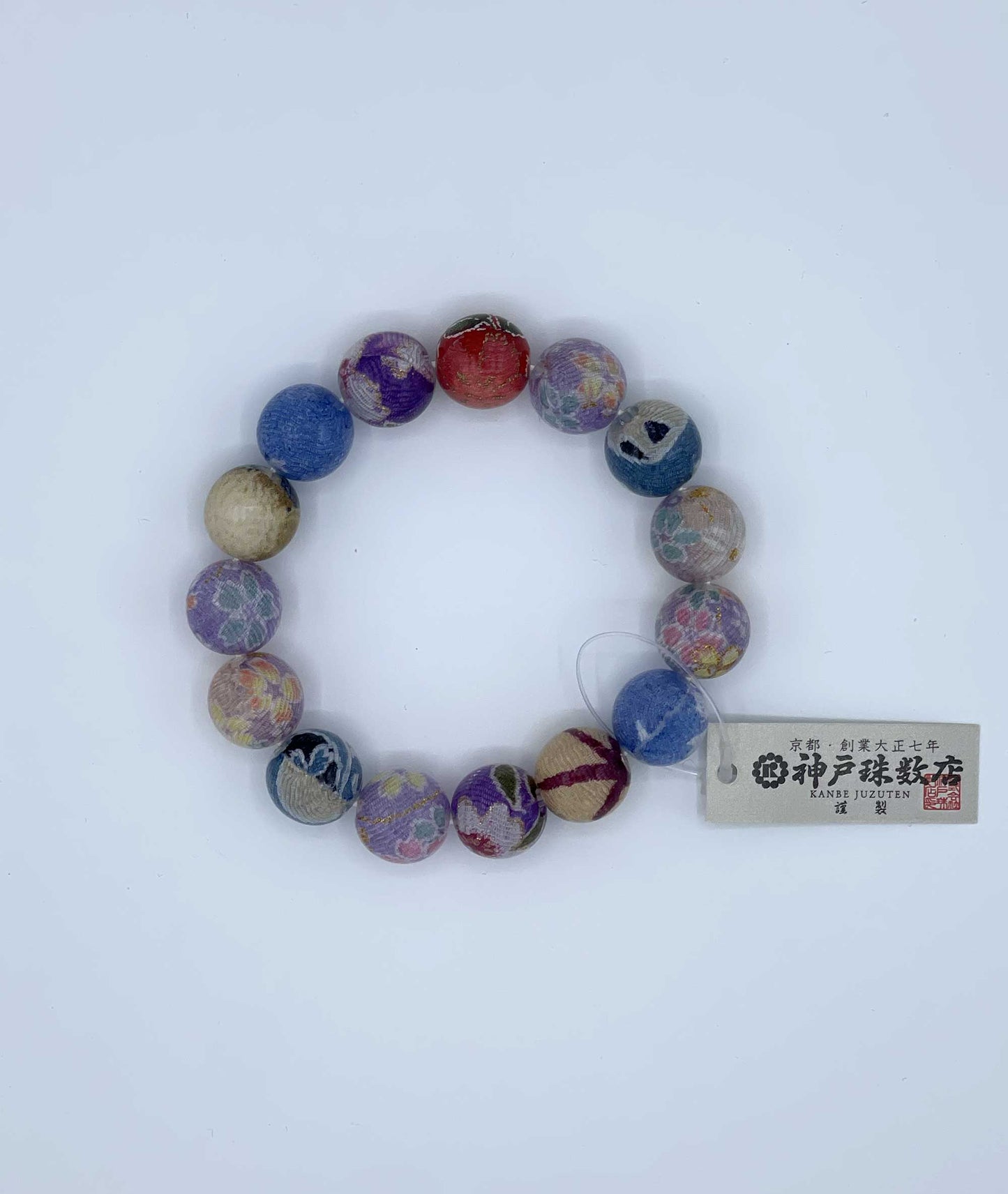 Chirimen Prayer Bead Bracelet - Japanese Kimono Textile - Kanbe Juzu