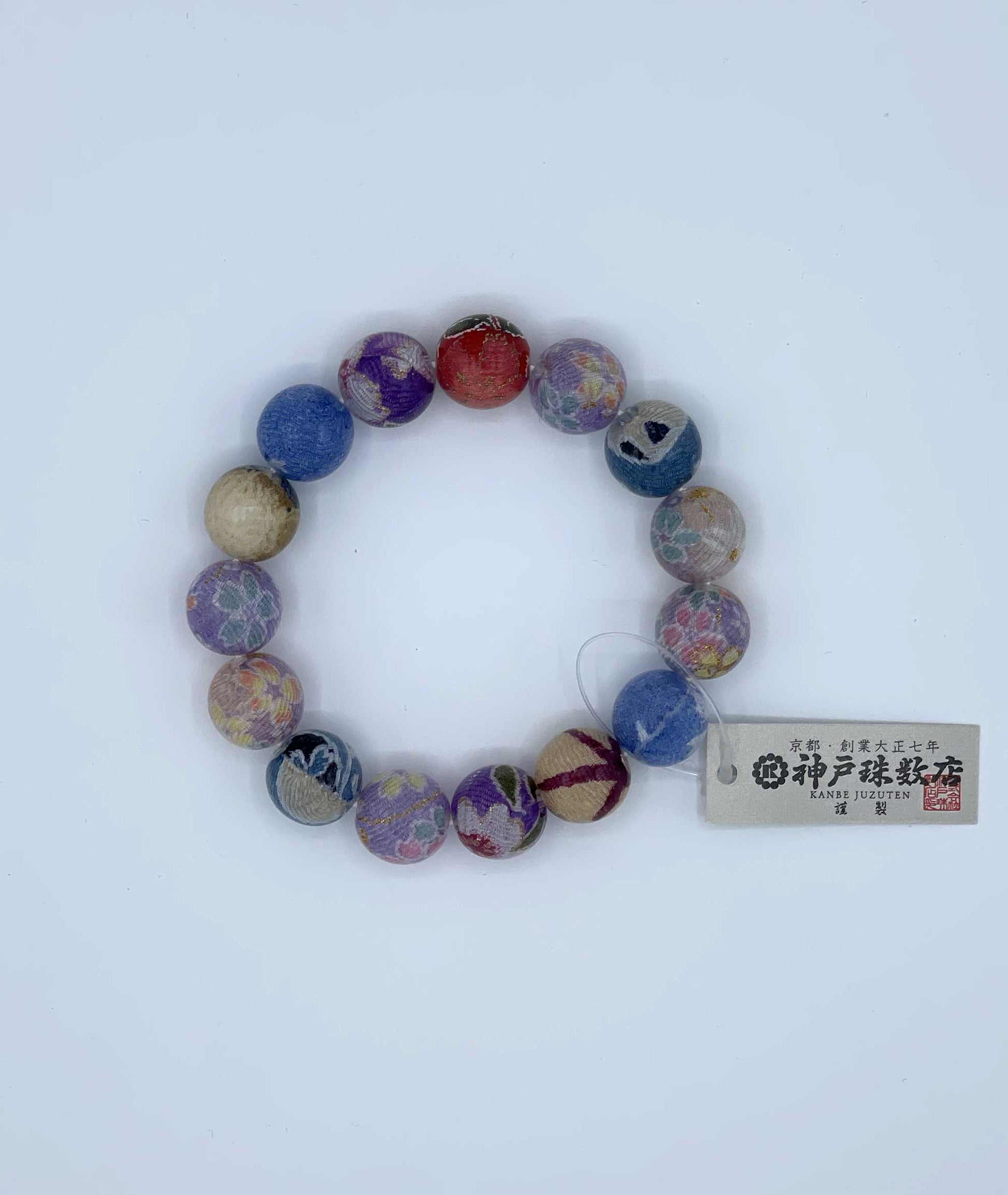 Chirimen Prayer Bead Bracelet - Japanese Kimono Textile - Kanbe Juzu
