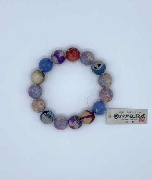 Chirimen Prayer Bead Bracelet - Japanese Kimono Textile - Kanbe Juzu