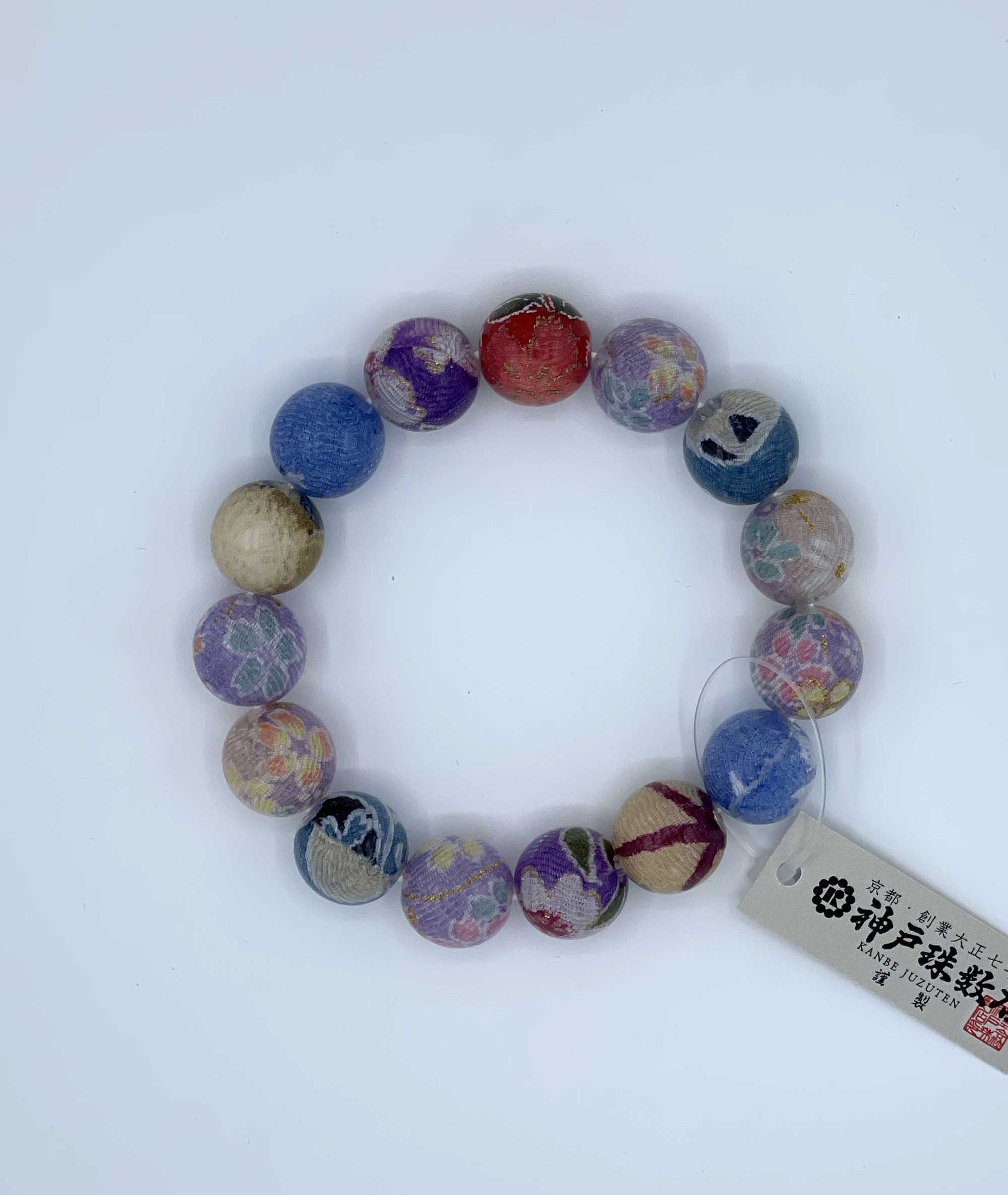 Chirimen Prayer Bead Bracelet - Japanese Kimono Textile - Kanbe Juzu
