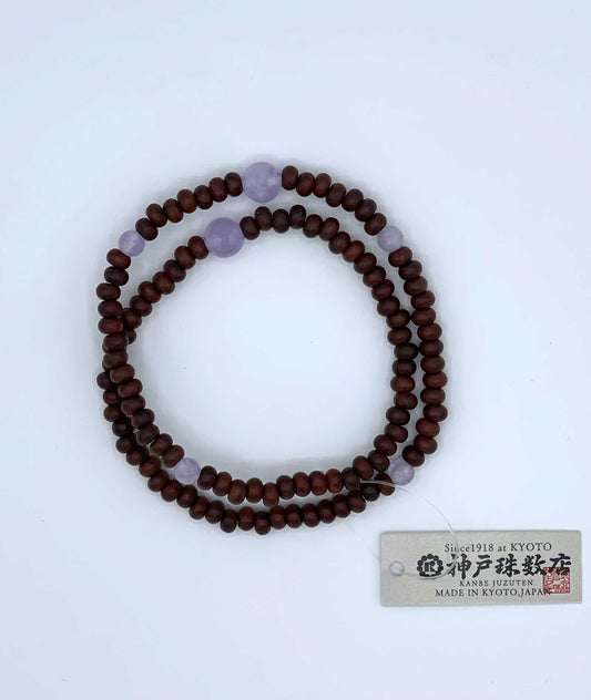 108 Striped Rosewood Bead Bracelet with Purple Agate - Kanbe Juzu