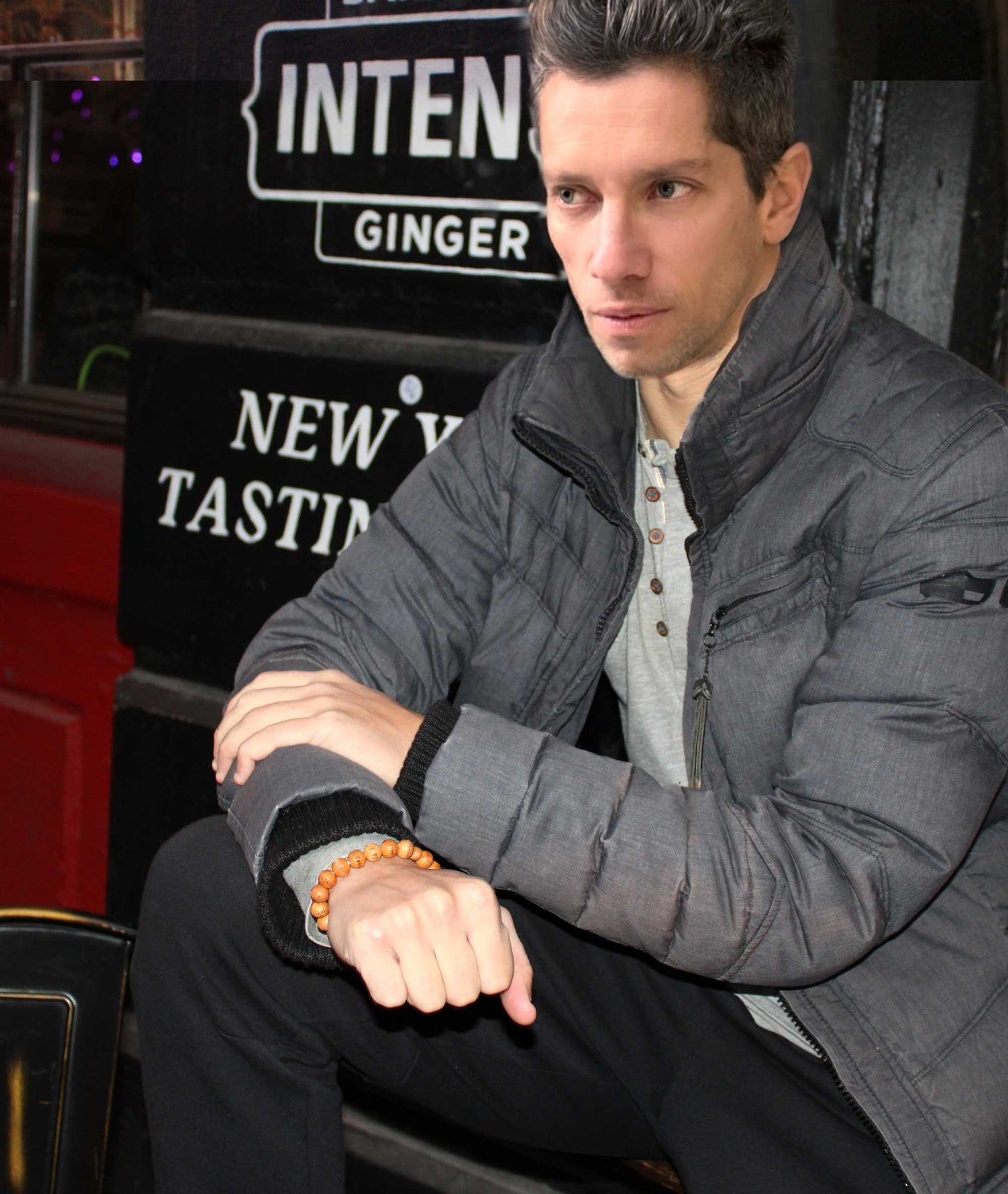 Yakusugi Wood Prayer Bead Bracelet Engraved Heart Sutra - Kanbe Juzu