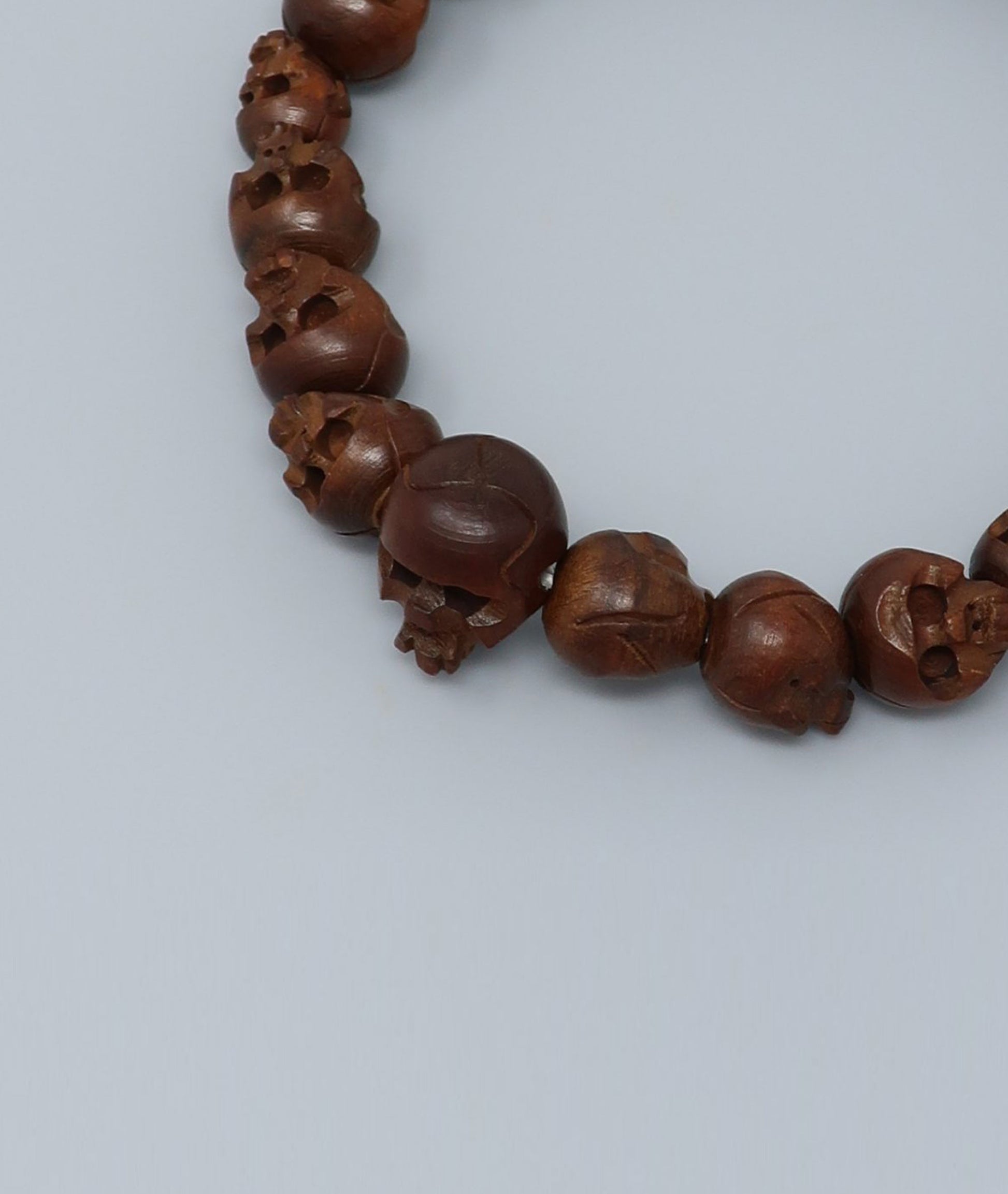 Boxwood Skull-Carved Bead Bracelet - Kanbe Juzu Kyoto Japan
