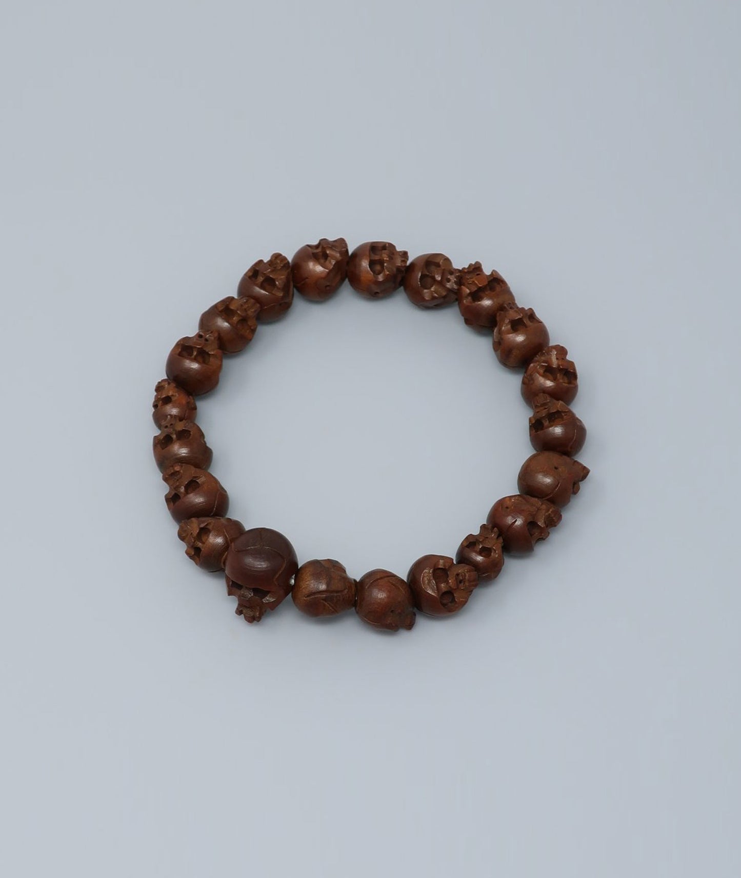 Boxwood Skull-Carved Bead Bracelet - Kanbe Juzu Kyoto Japan