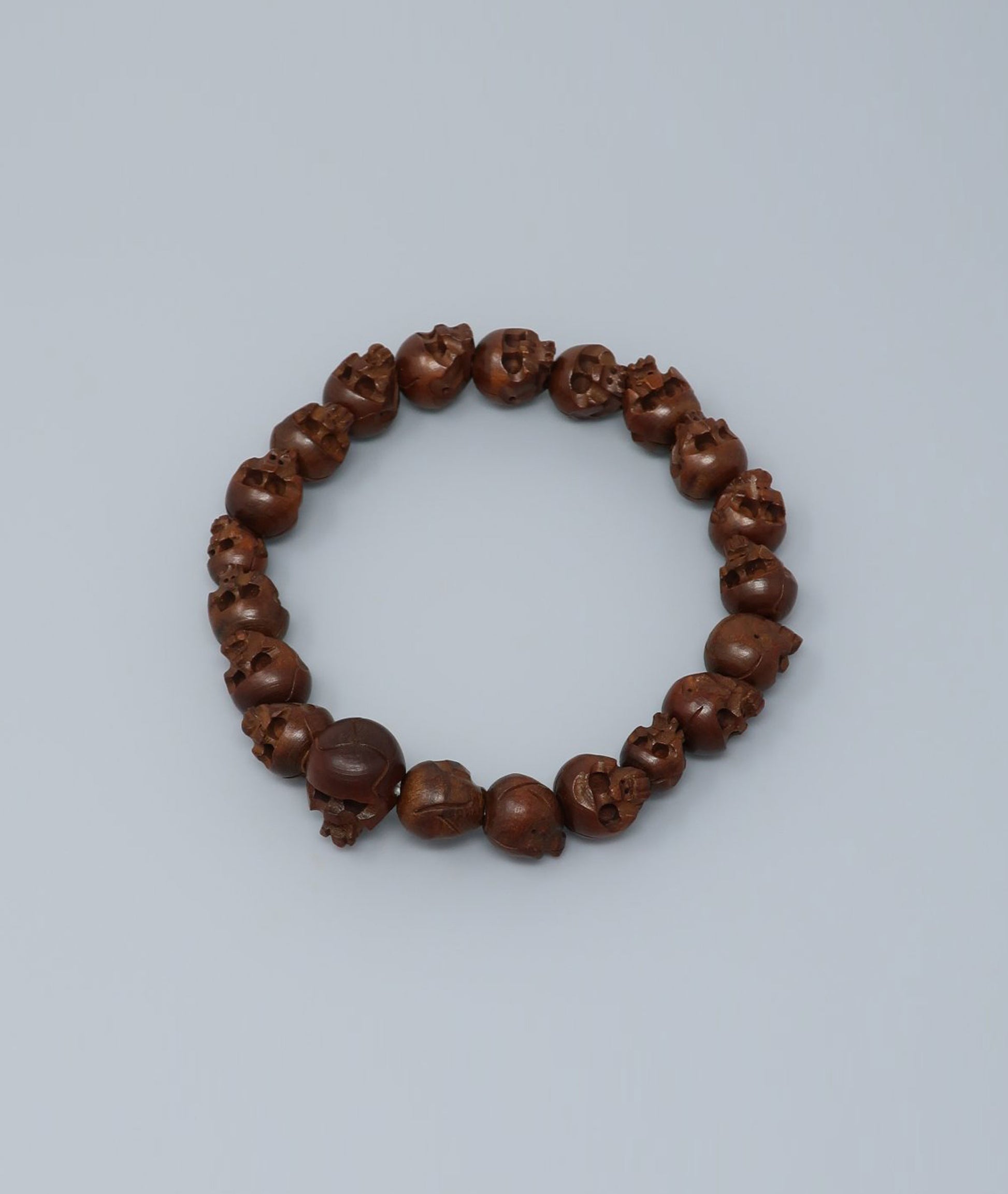 Boxwood Skull-Carved Bead Bracelet - Kanbe Juzu Kyoto Japan