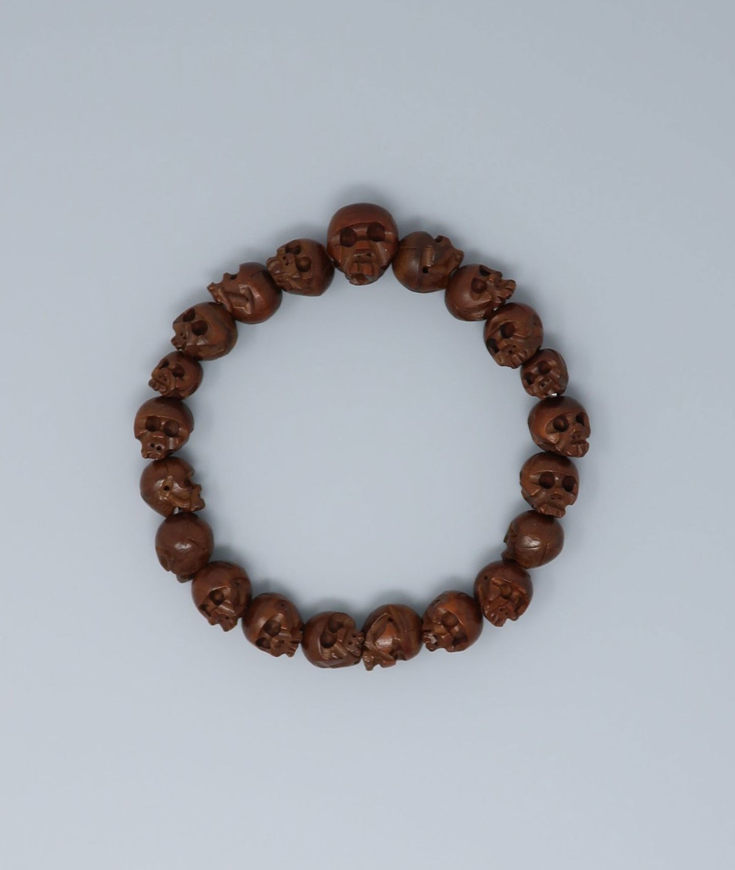 Boxwood Skull-Carved Bead Bracelet - Kanbe Juzu Kyoto Japan