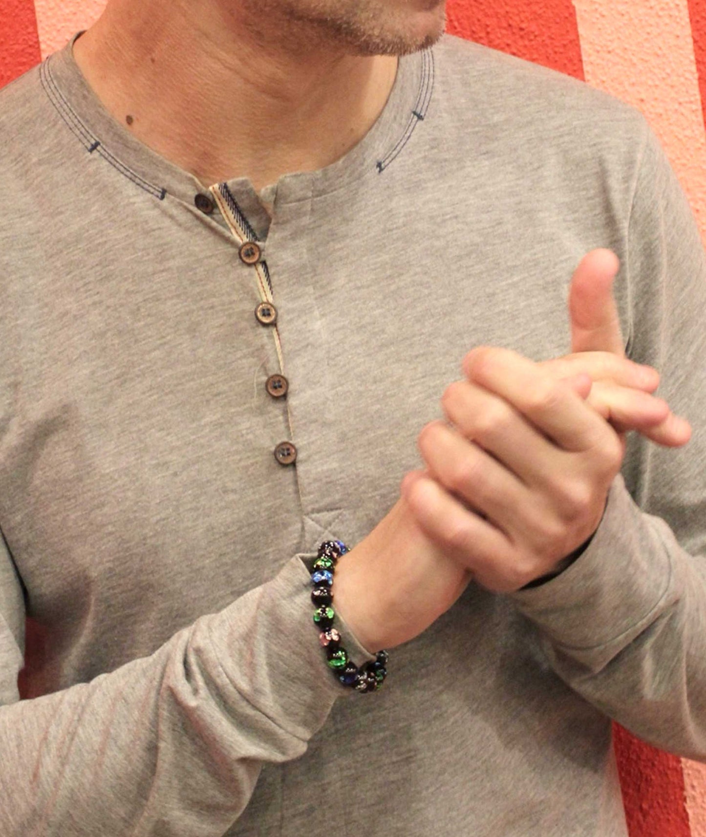 Multicolor Ryukyu Fluorite Prayer Bead Bracelet Natural Japanese Gemstone 10mm - Kyoto Kanbe Juzu 