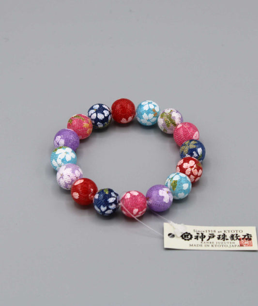 Chirimen Prayer Bead Bracelet - Japanese Kimono Textile 11mm - Kyoyo Kanbe Juzu