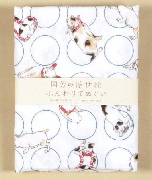 Ukiyo-e Double Gauze Hand Towel – Kuniyoshi “Cat Collection”  -Yamamotojin Shoten