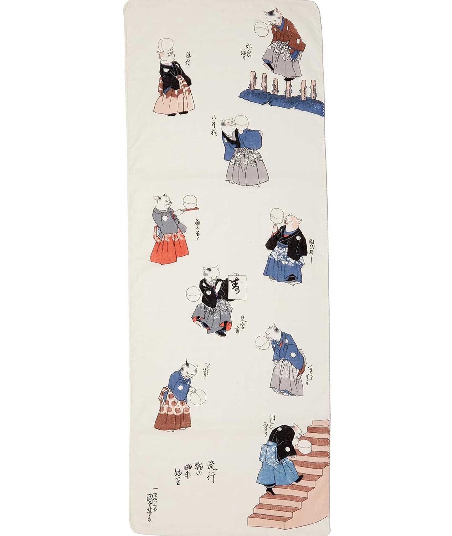 Ukiyo-e Double Gauze Hand Towel – Kuniyoshi “Ryūkō Neko no Kyokutemari” - Yamamotojin Shoten